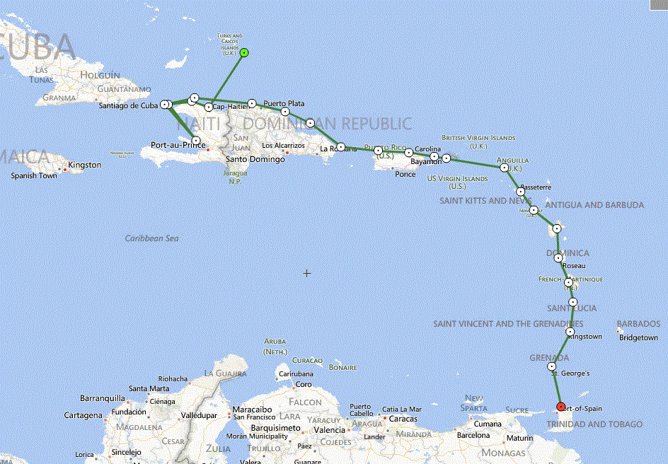 Route 3rd leg Haiti Dom Rep PR Virgins and Eastern Caribbean