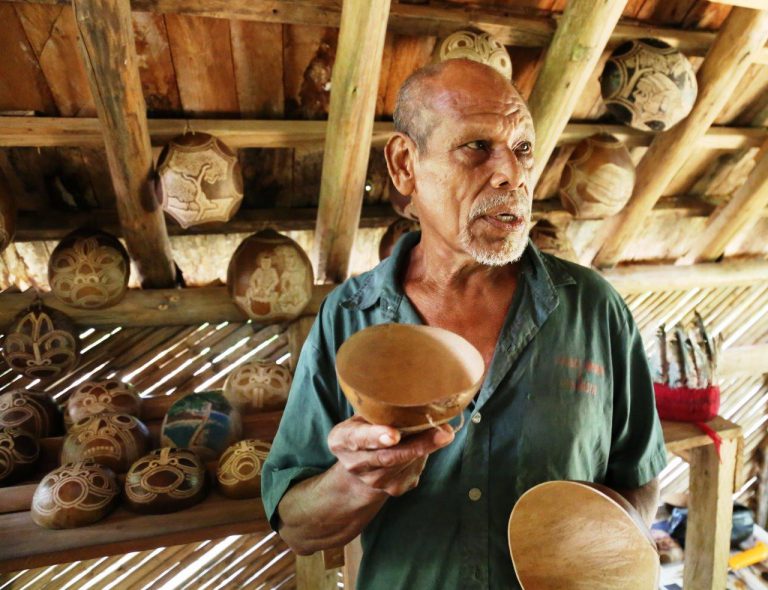 A past chief of the Kalinago tribe, now a craftsman of beautiful calabash sculptures