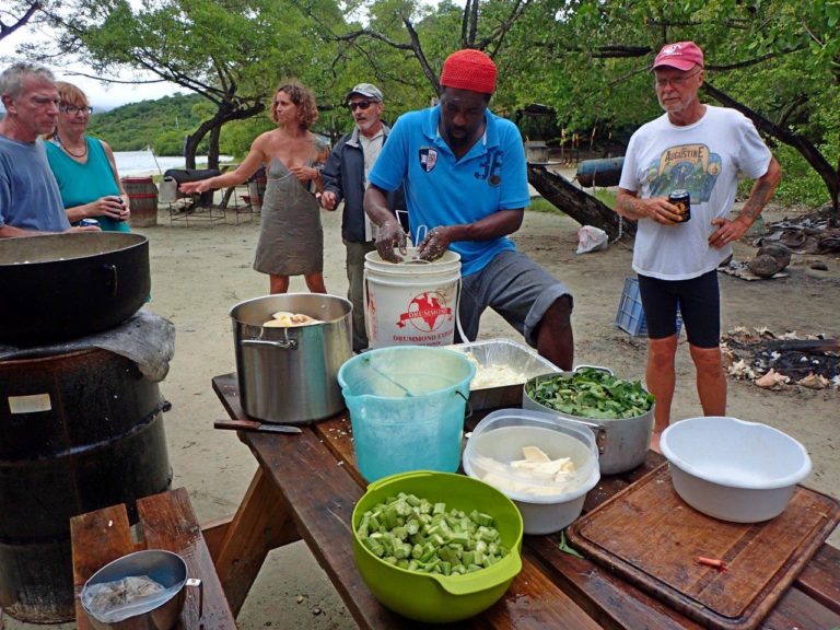 Our local friend, Sperry, cooking the traditional Grenadian dish, "Oil Down"