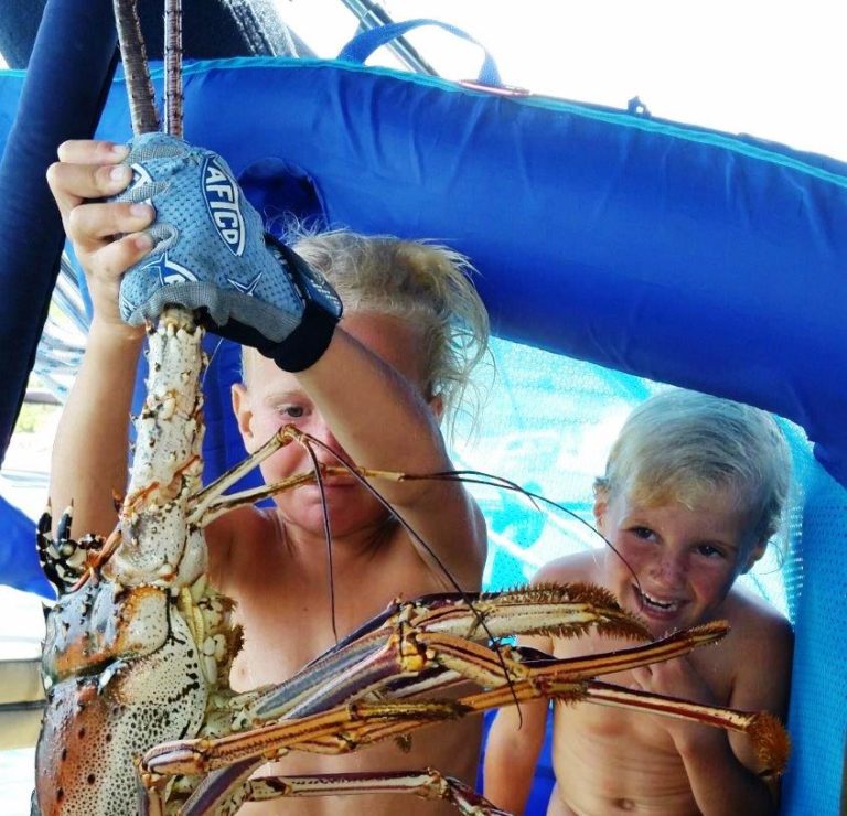 This lobster is almost bigger than the kids
