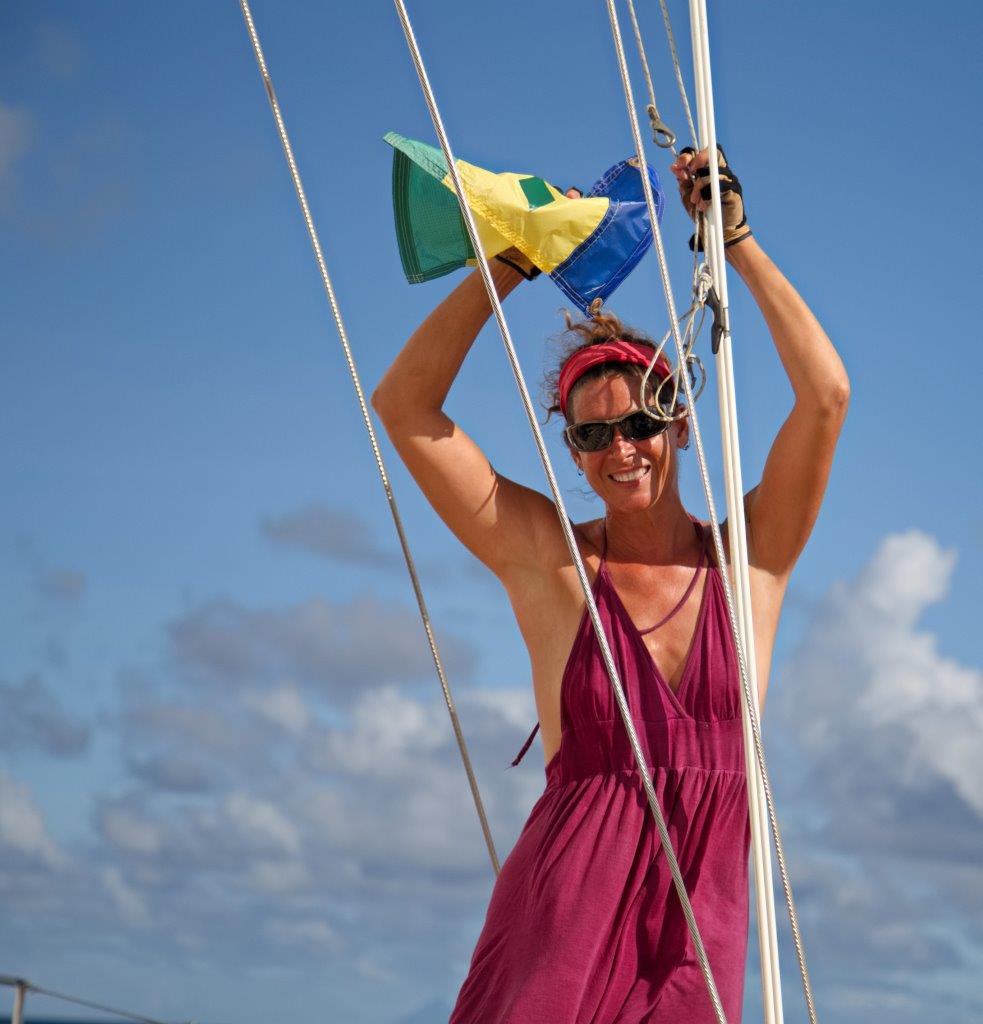 Lowering the St. Vincent flag as we sail north to St. Lucia
